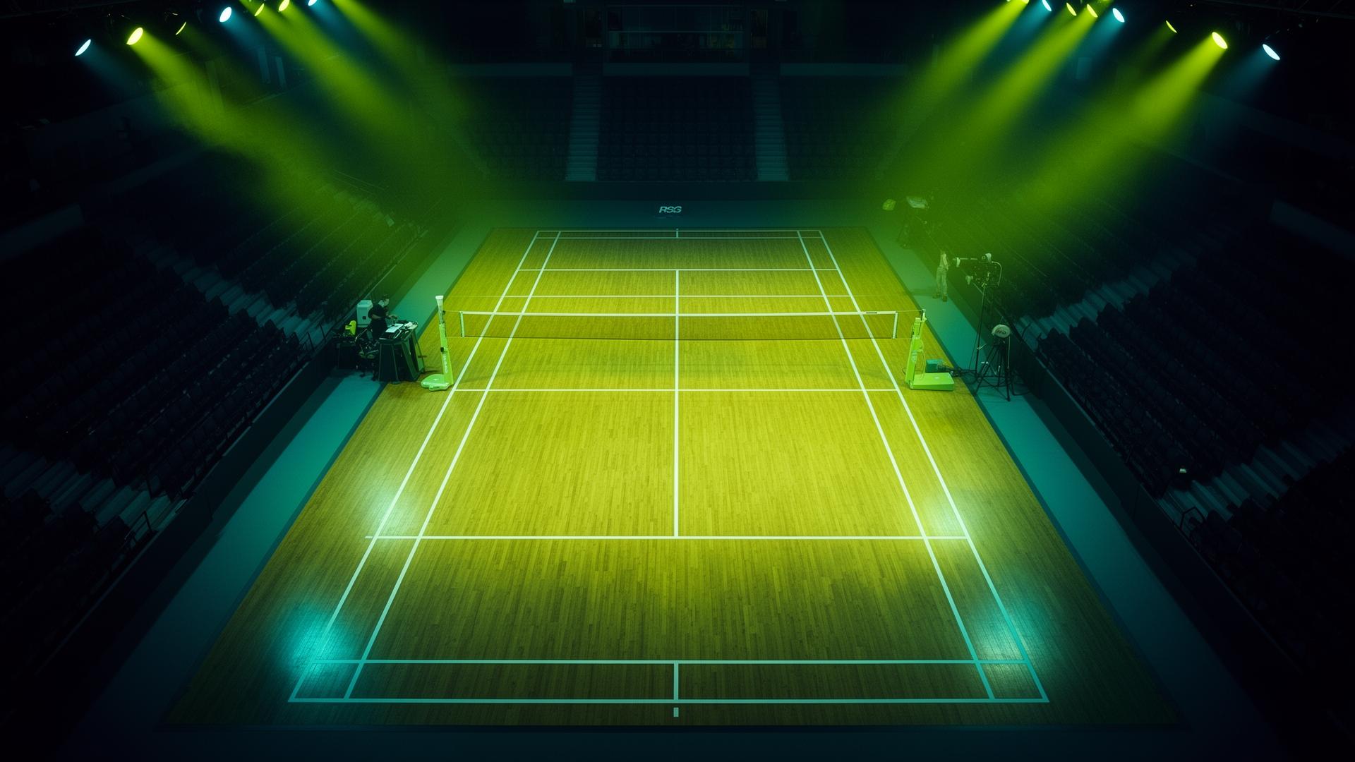Empty badminton court ready for play