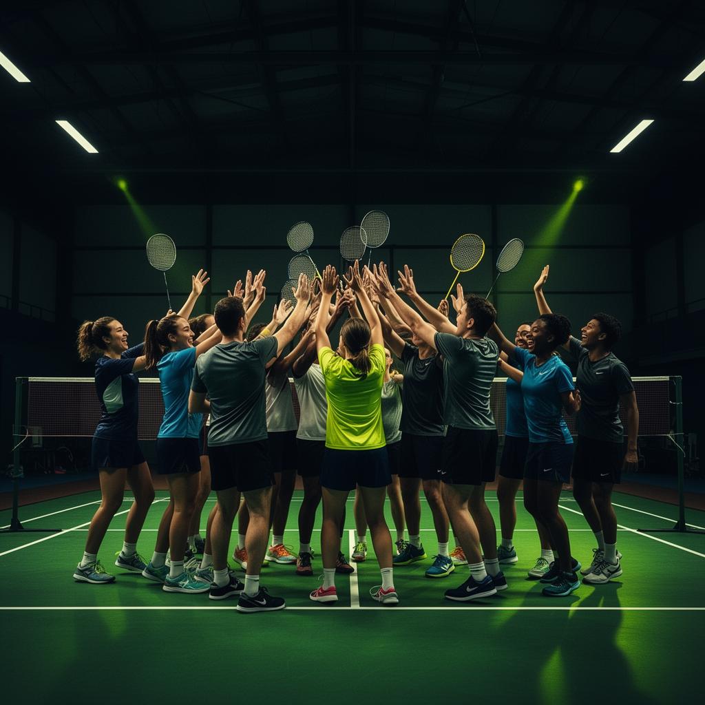 Badminton players celebrating together